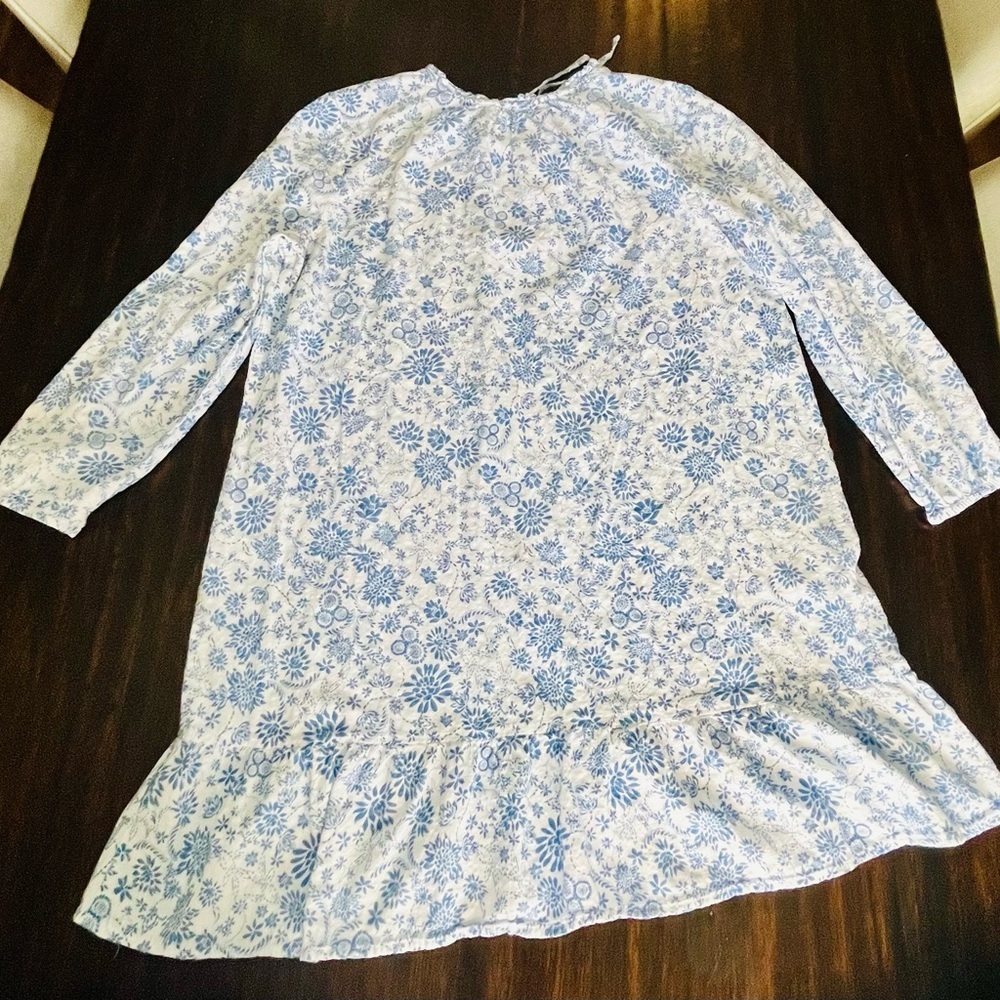 LOFT Floral Blue and White Long Sleeve Summer Dress